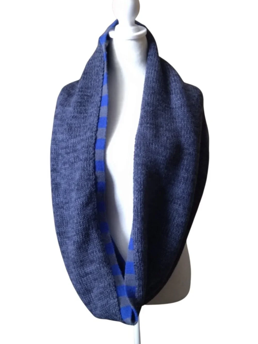 Lululemon Blissed Out Merino Wool Circle Scarf Black Grape Pigment Blue Stripe